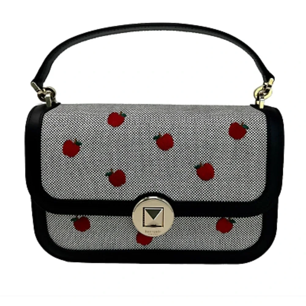 Kate Spade Audrey Embroidered Apples Canvas Flap Crossbody Bag NWT